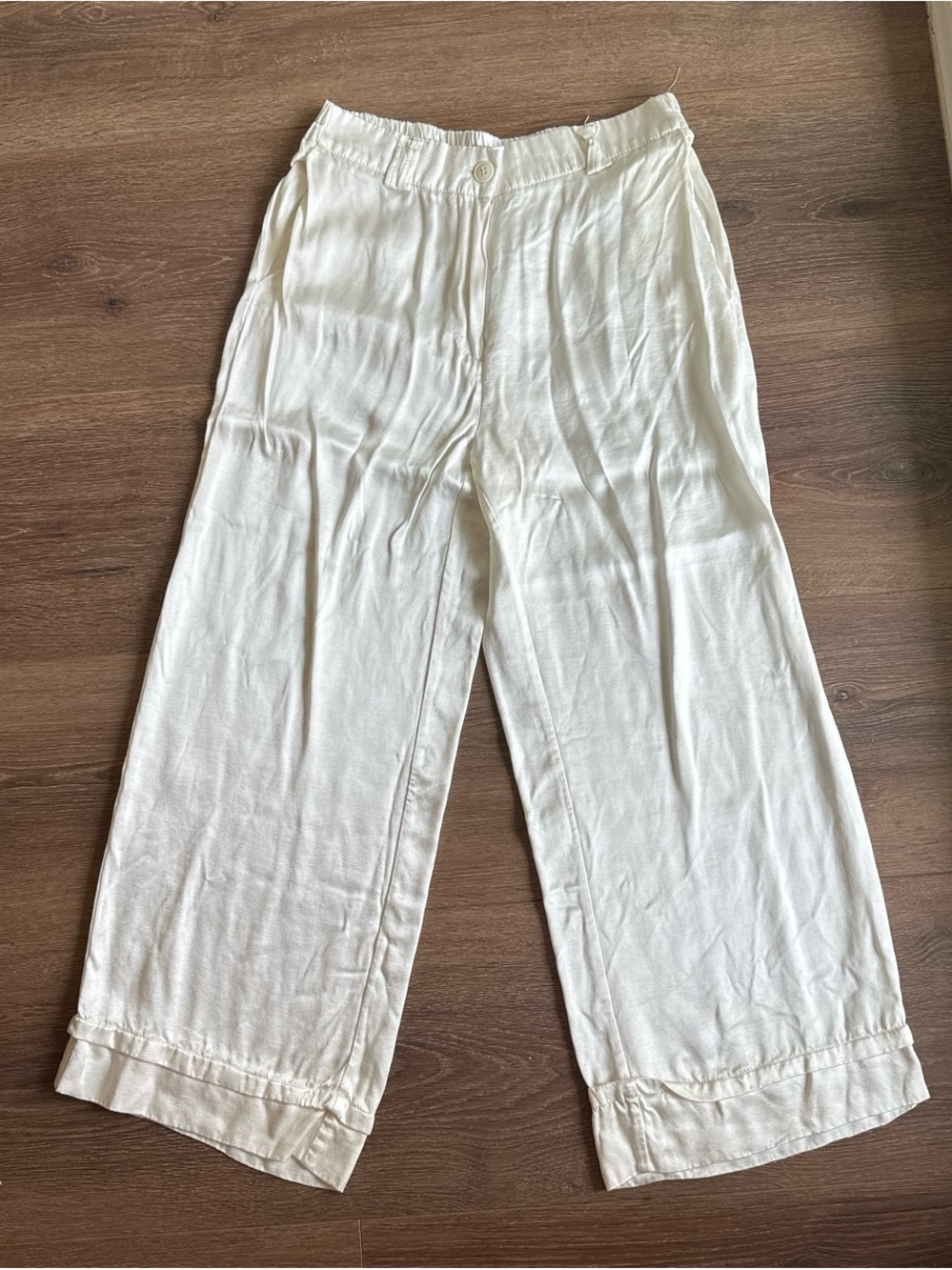 Lightweight White Satin Wide‑Leg Pants